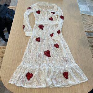For Love And Lemons | Dresses | For Love Lemons White Lace Red Sequin Heart Midi Dress Size Small | Poshmark For Love And Lemons | Dresses | For Love Lemons White Lace Red Sequin Heart Midi Dress Size Small | Poshmark
